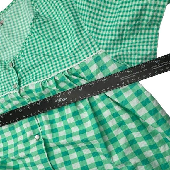TOTI FASHION Women Large Vintage Green White Gingham Check Nightgown Smock Snaps - Picture 6 of 7